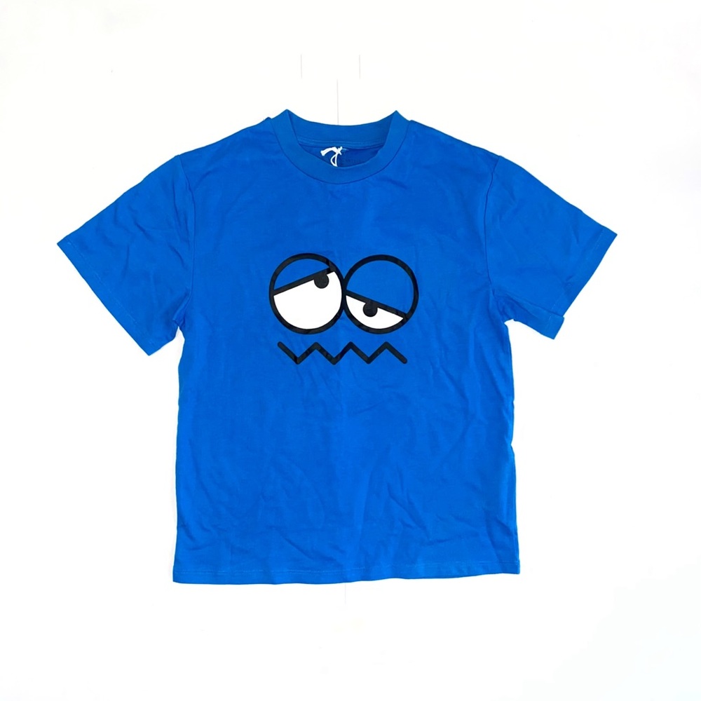 STELLA MCCARTNEY KIDS BLUE zig zag FACE SHORT SLEEVE TEE SHIRT